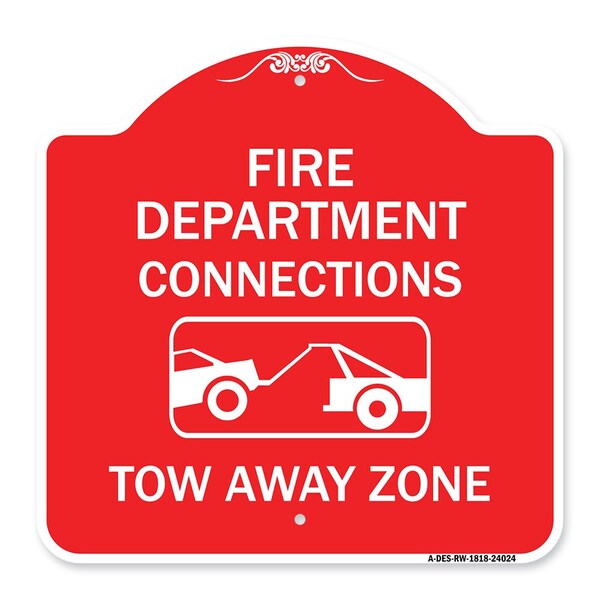 Fire Department Connection Tow Away Zone W/ Graphic, Red & White Alum Sign, 18" x 18", RW-1818-24024